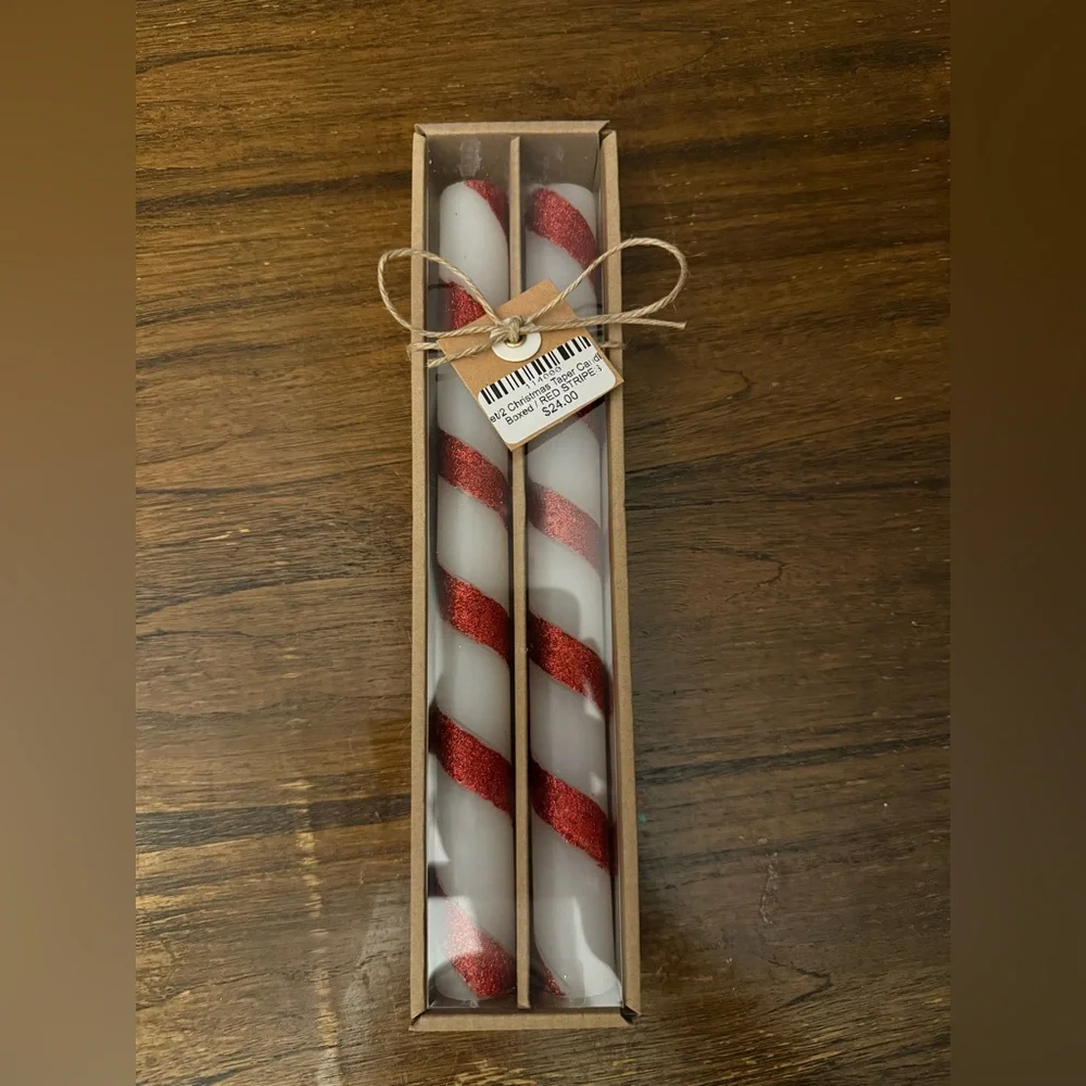 New - Glittery Red and White Spiral Candles